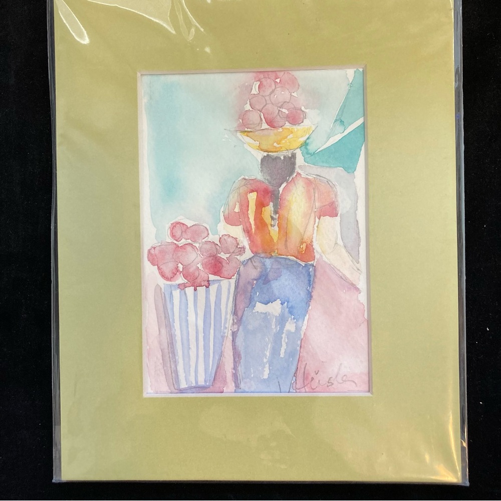 “Market Day”An Original Watercolor Painting Matted 5"x7" Paper Hand painted